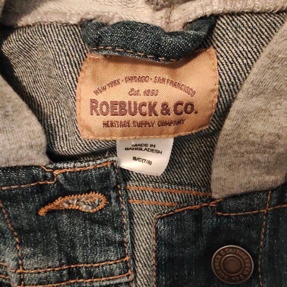 Denim Fleece Hooded Hoodie Trucker Jacket boys 7/8 Roebuck & co - Picture 3 of 10